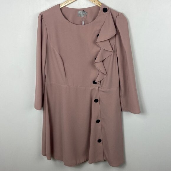 NWT ASOS Blush Pink Ruffle Front Button Down Dress Size 12 New W Tags Shift Boho - Picture 12 of 13